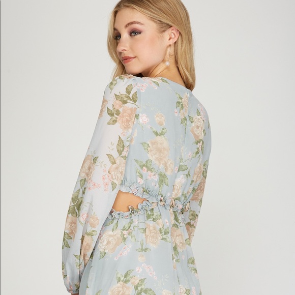 She + Sky | Floral Effortlessly Chic Cutout Sides Ruffle Dress - Picture 1 of 8